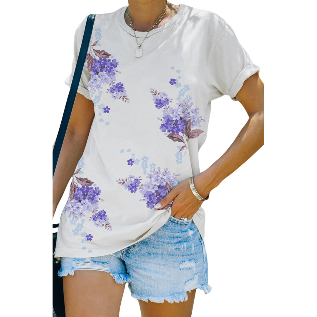 Women's White Floral Print Crew Neck T Shirt Image 1