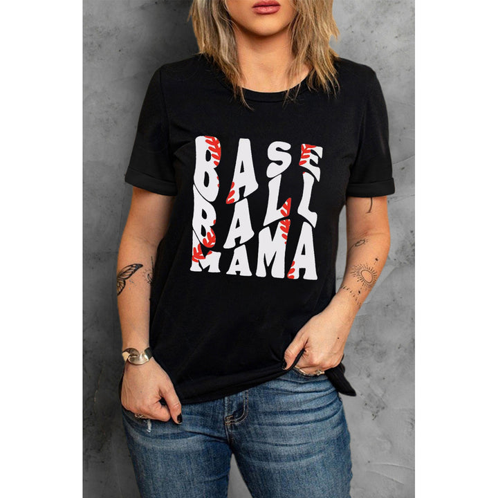Women's Black Baseball Mama Casual Short Sleeve T-Shirt Image 1