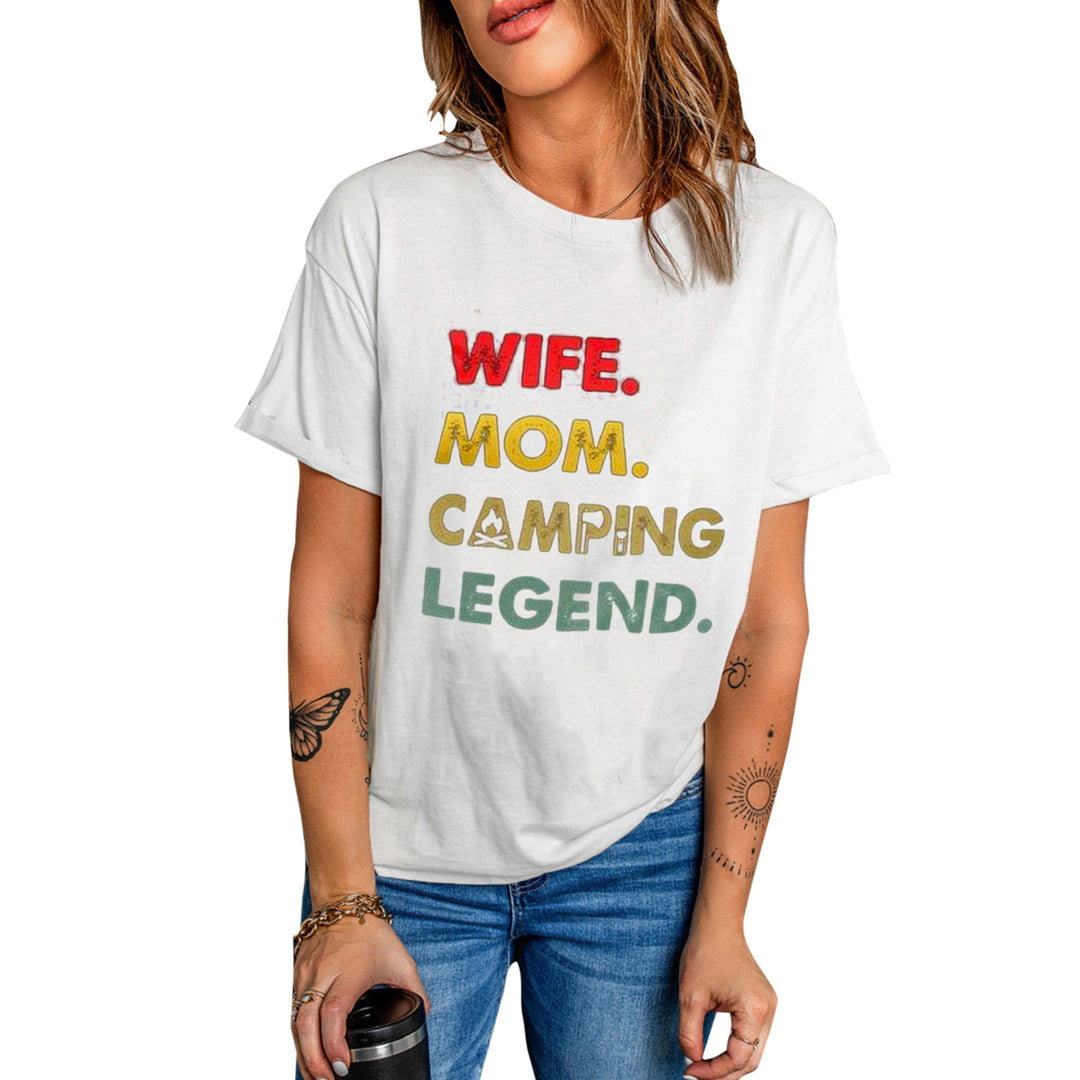 Womens White WIFE MOM CAMPING LEGEND Short Sleeve T Shirt Image 4