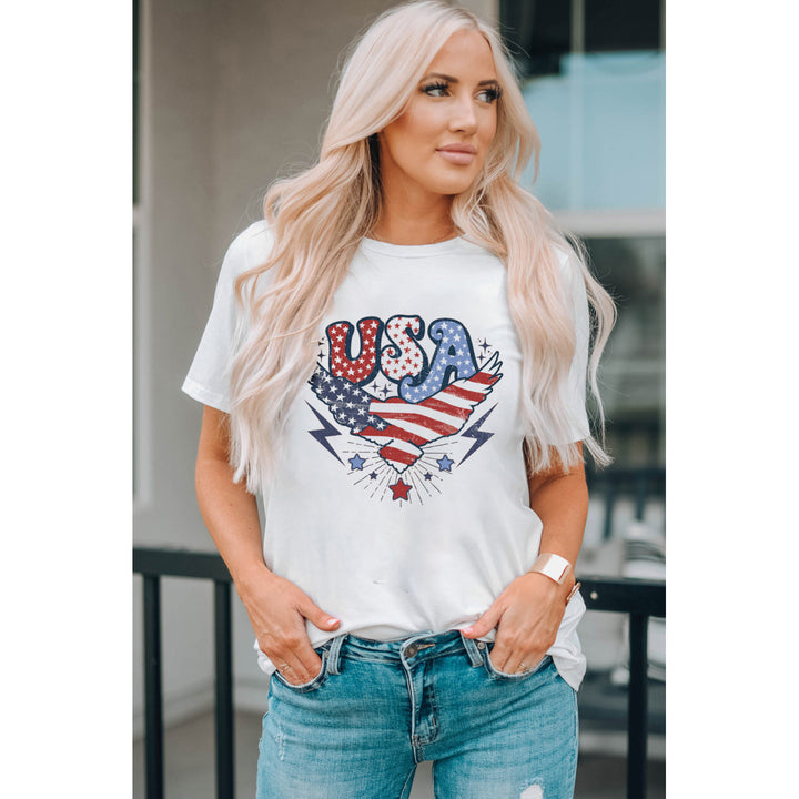 Womens White USA Flag Eagle Graphic Print Short Sleeve T Shirt Image 3