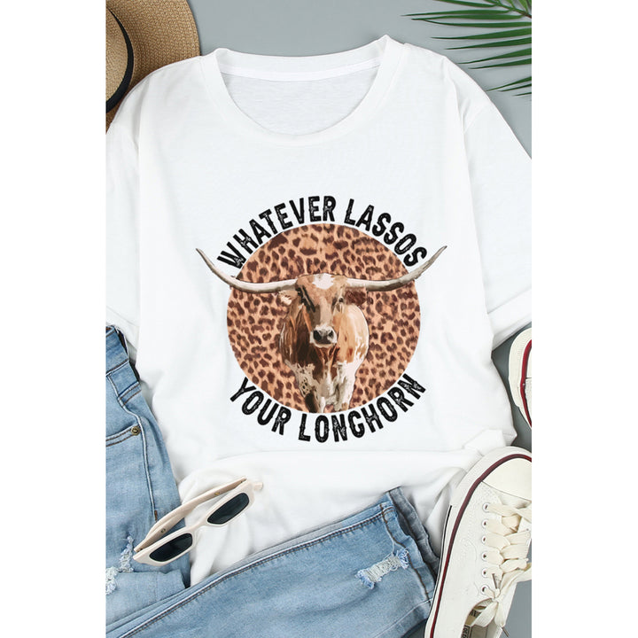 Women's White Whatever Lassos Your Longhorn Leopard Pattern Graphic Tee Image 3
