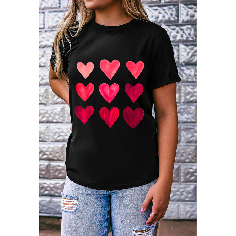 Womens Black Valentines Day Heart Graphic Tee Image 1
