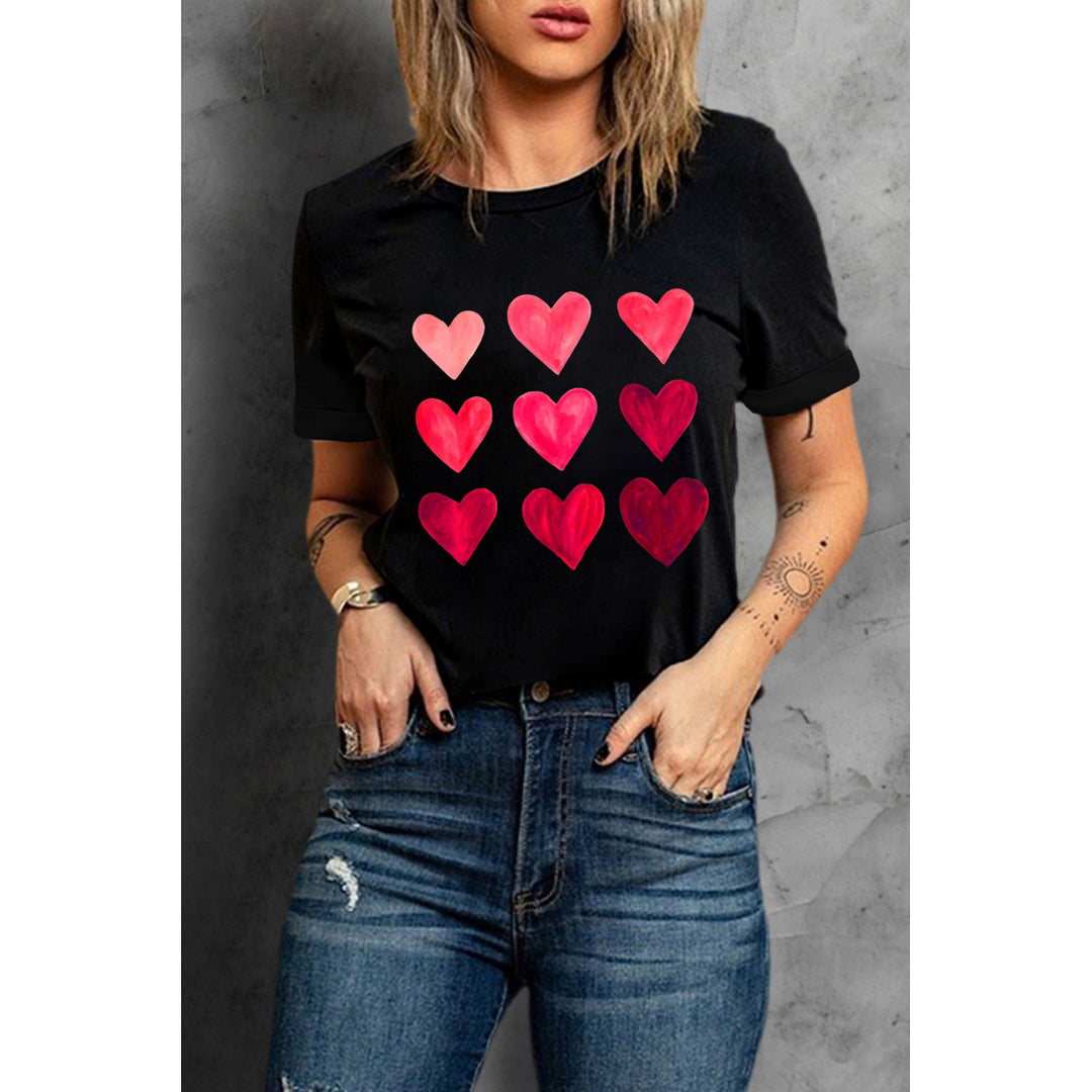 Womens Black Valentines Day Heart Graphic Tee Image 3