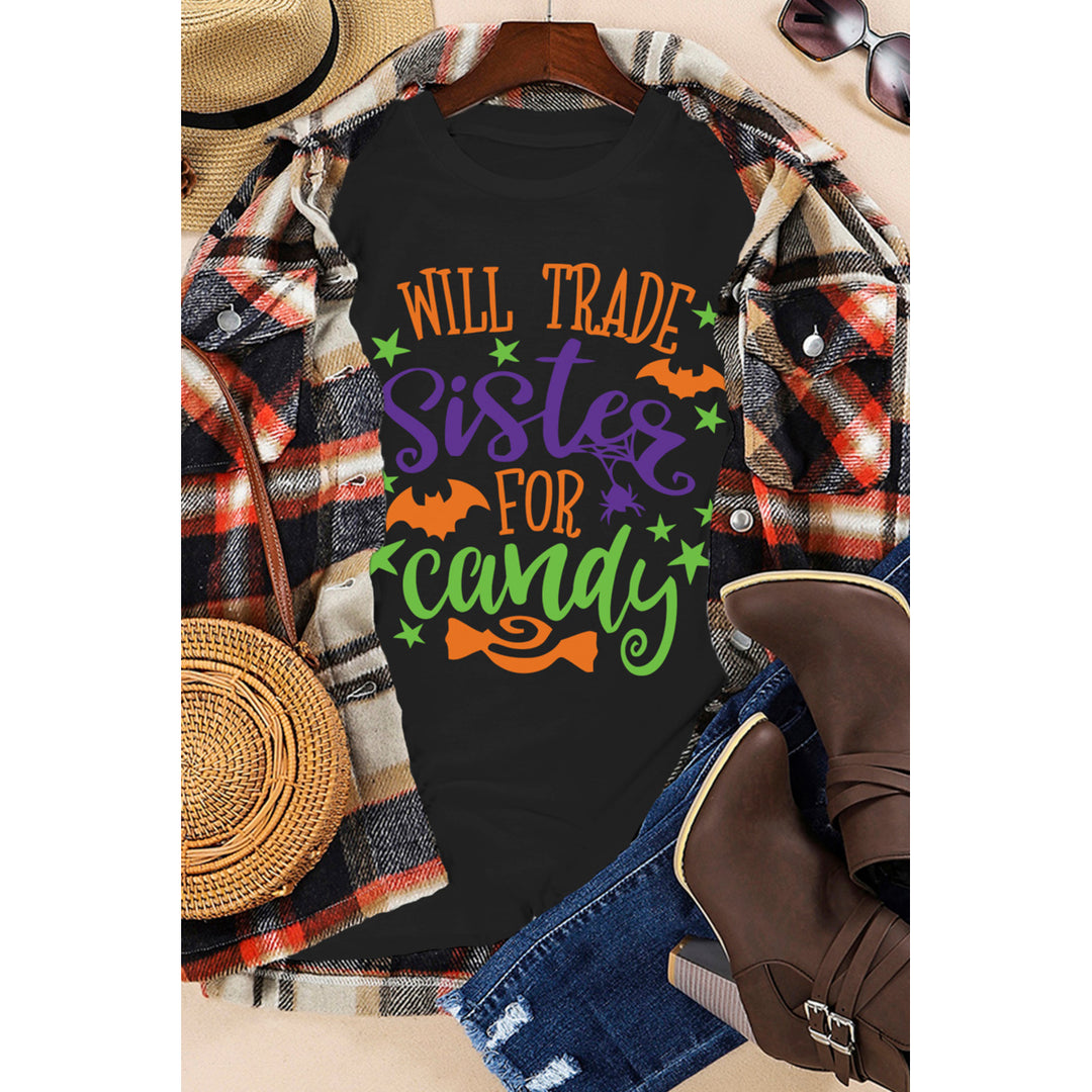 Womens Black Will Trade Sister For Candy Short Sleeve Graphic Tee Image 1