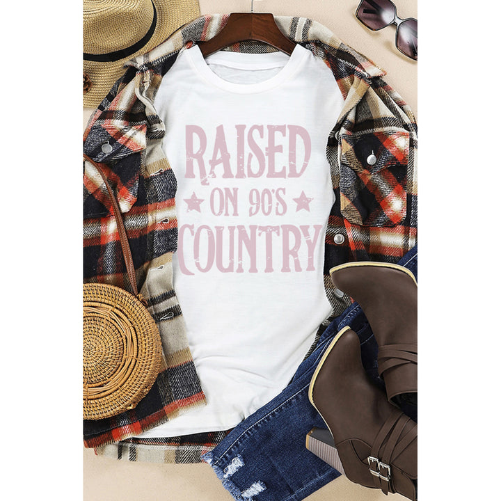 Womens White Raised on 90s Country Letter Graphic Tee Image 1