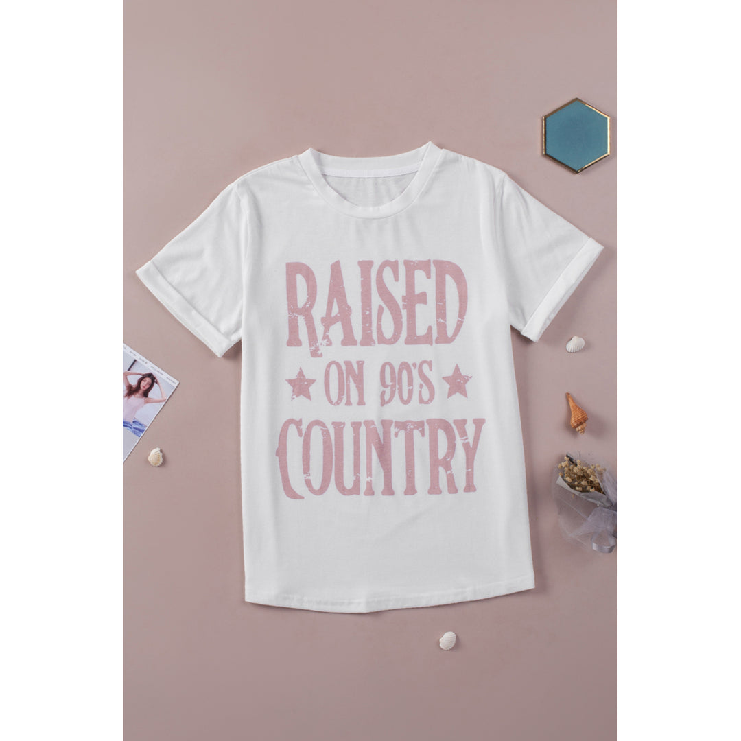 Womens White Raised on 90s Country Letter Graphic Tee Image 2