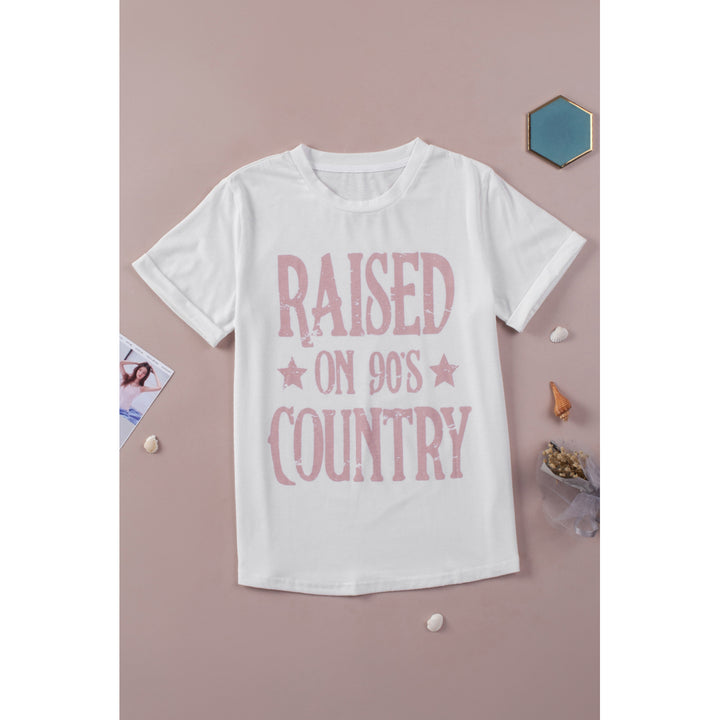 Womens White Raised on 90s Country Letter Graphic Tee Image 2
