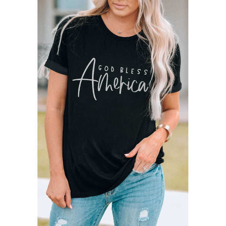 Womens Black GOD BLESS AMERICAN Short Sleeve T Shirt Image 2