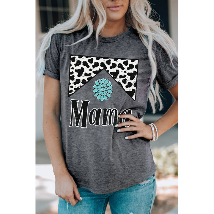 Women's Gray Leopard Turquoise Bead Mama Graphic T-shirt Image 1