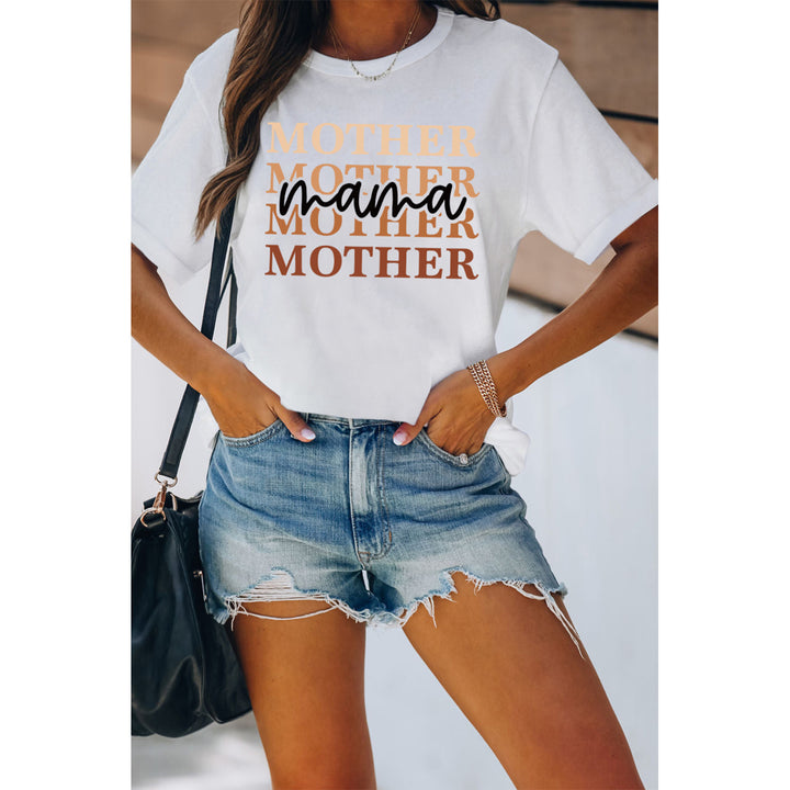 Womens White Mothers Day Gift mama Letter Print Tee Image 1