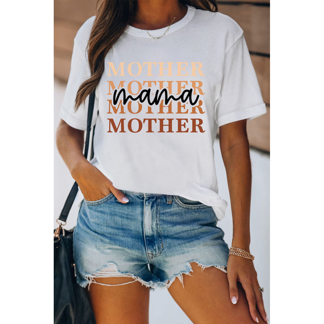 Womens White Mothers Day Gift mama Letter Print Tee Image 3