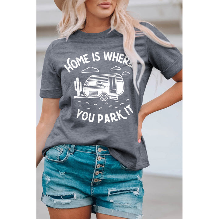 Women's Gray HOME IS WHERE YOU PARK IT Car Graphic T Shirt Image 1