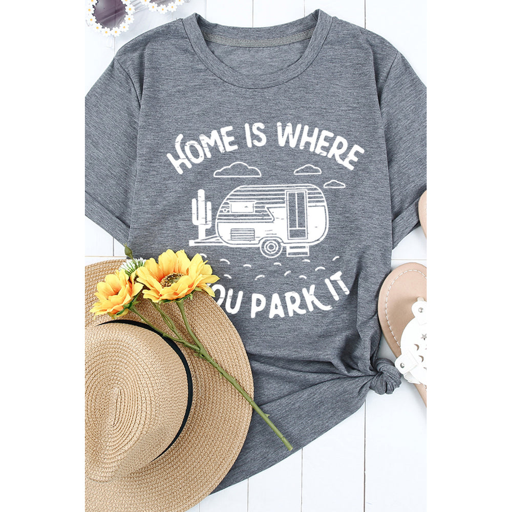 Women's Gray HOME IS WHERE YOU PARK IT Car Graphic T Shirt Image 2