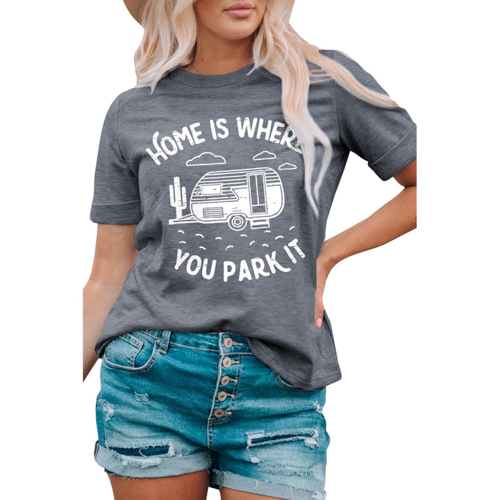 Women's Gray HOME IS WHERE YOU PARK IT Car Graphic T Shirt Image 3