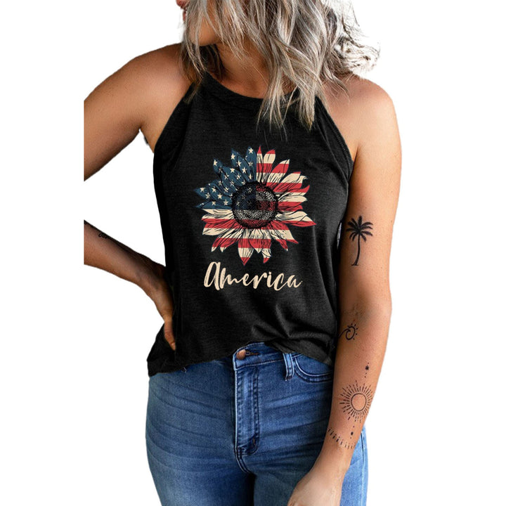 Womens Black America Stars and Stripes Sunflower Tank Top Image 3