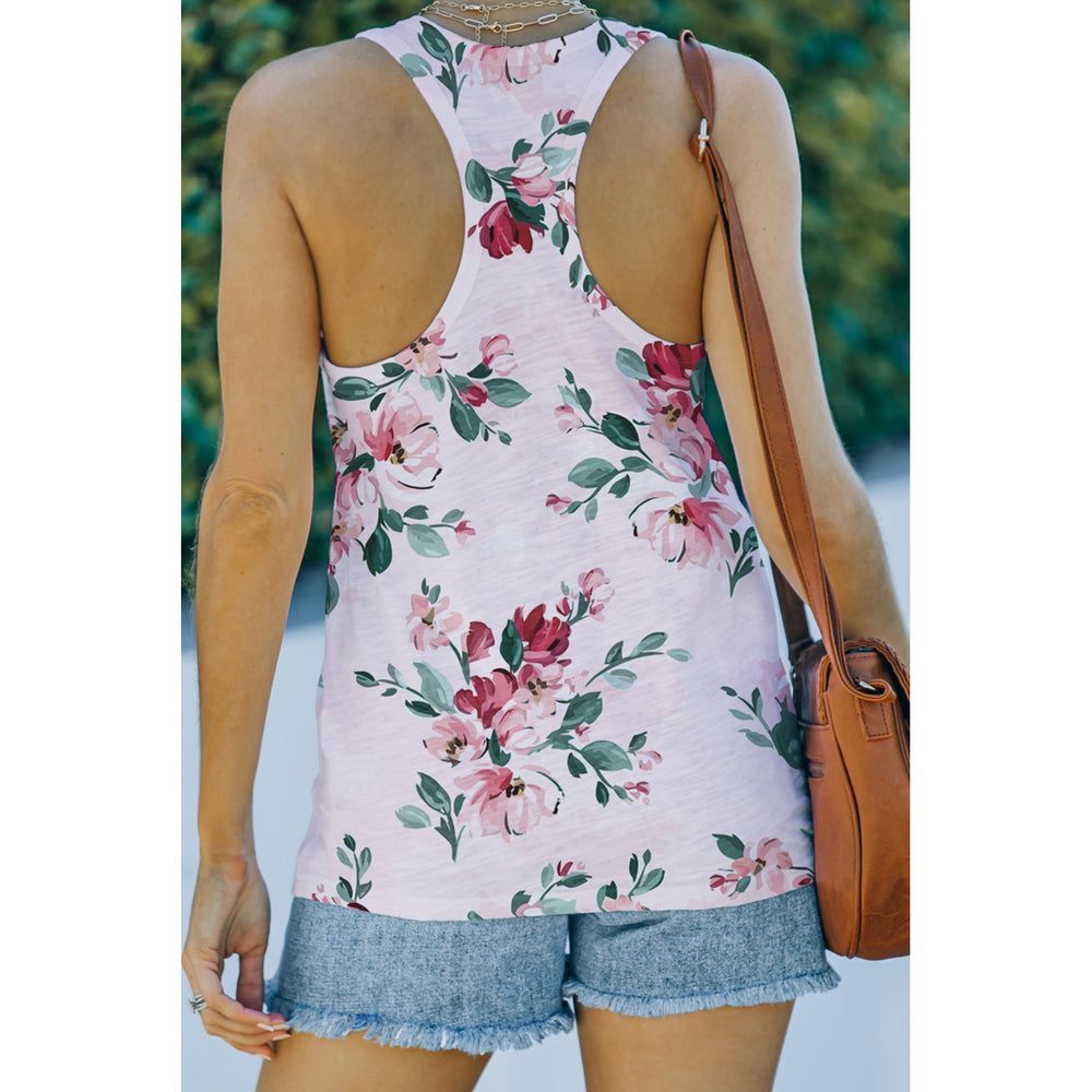 Womens Casual Floral Print Racerback Tank Image 2