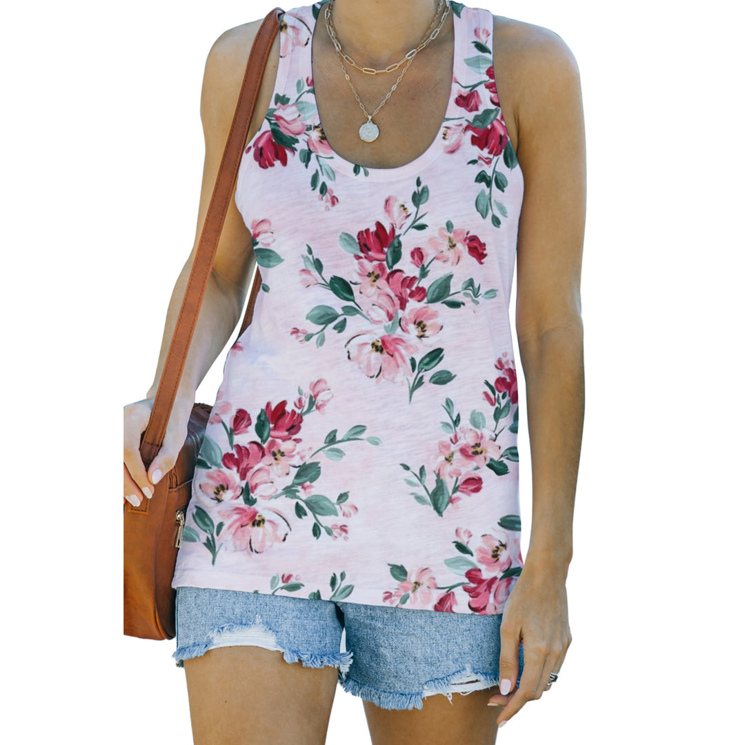 Womens Casual Floral Print Racerback Tank Image 3