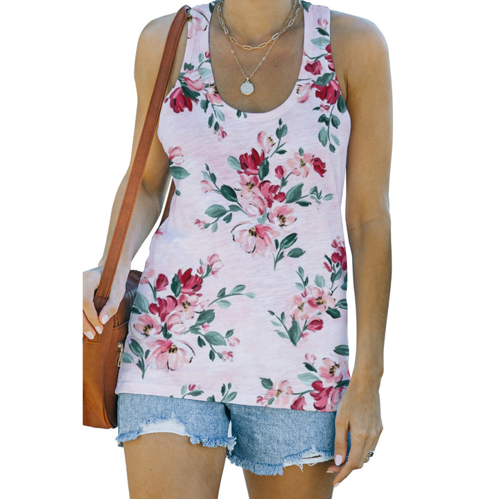 Womens Casual Floral Print Racerback Tank Image 3