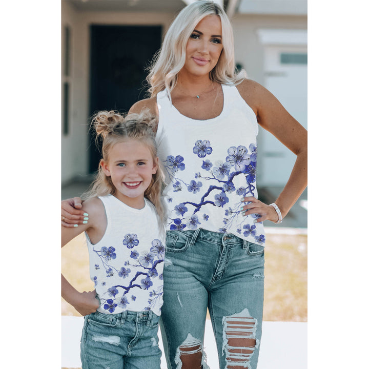 Womens White Family Matching Flower Pattern Print Sleeveless Top Image 6