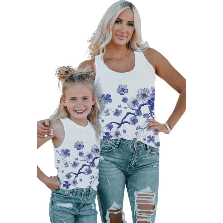 Womens White Family Matching Flower Pattern Print Sleeveless Top Image 7