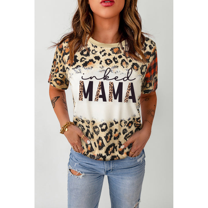 Womens Leopard inked MAMA Leopard Plaid Print T Shirt Image 3