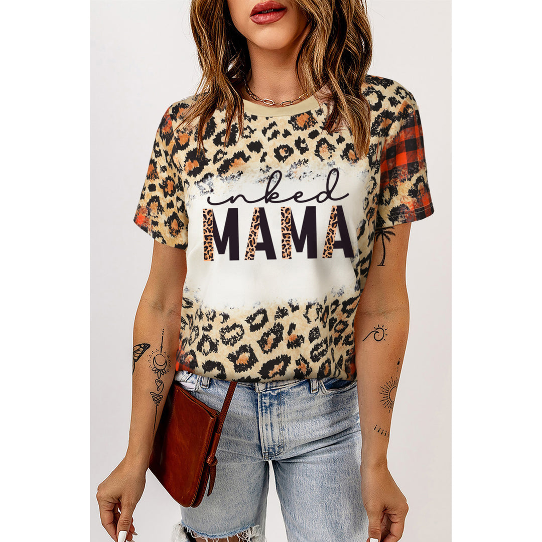 Womens Leopard inked MAMA Leopard Plaid Print T Shirt Image 4