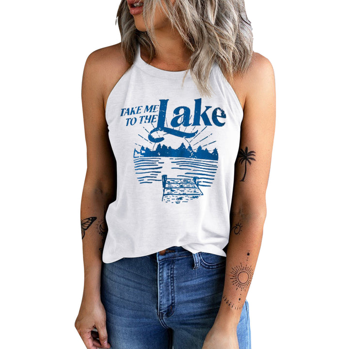 Womens White Take Me To The Lake Print Graphic Tank Top Image 3