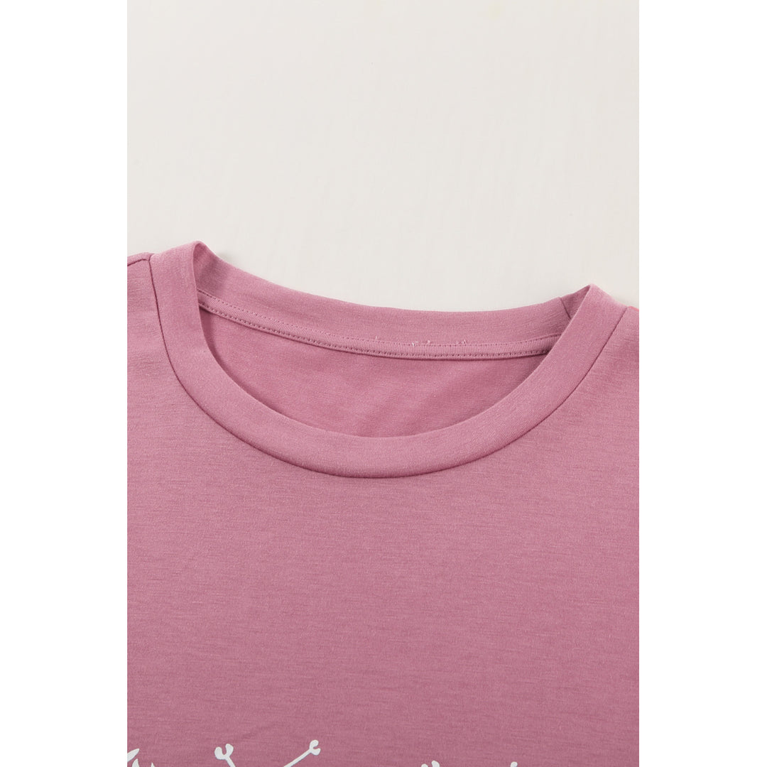 Womens Pink Crew Neck Dandelion Print T-shirt Image 9