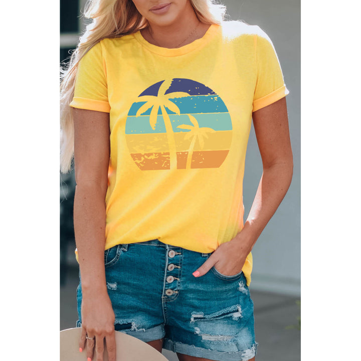 Womens Yellow Beach Vibe Palm Tree Graphic Tee Image 1