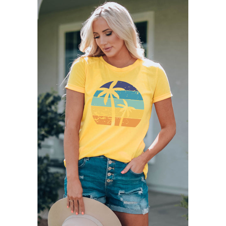 Womens Yellow Beach Vibe Palm Tree Graphic Tee Image 2