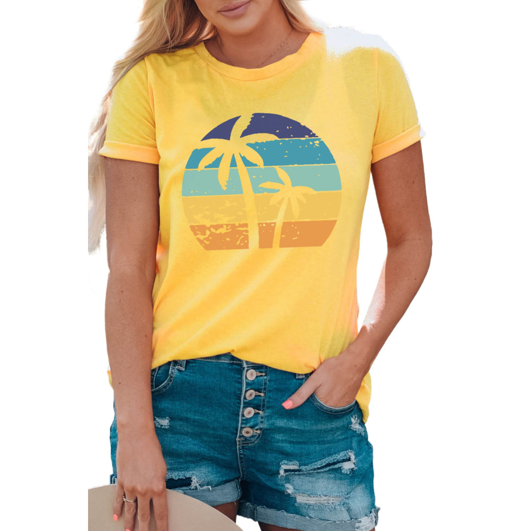 Womens Yellow Beach Vibe Palm Tree Graphic Tee Image 3