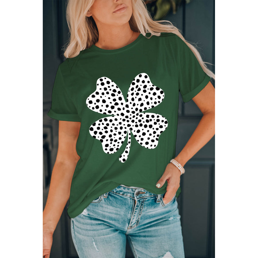 Womens Green Cheetah Clover Graphic Tee Image 1