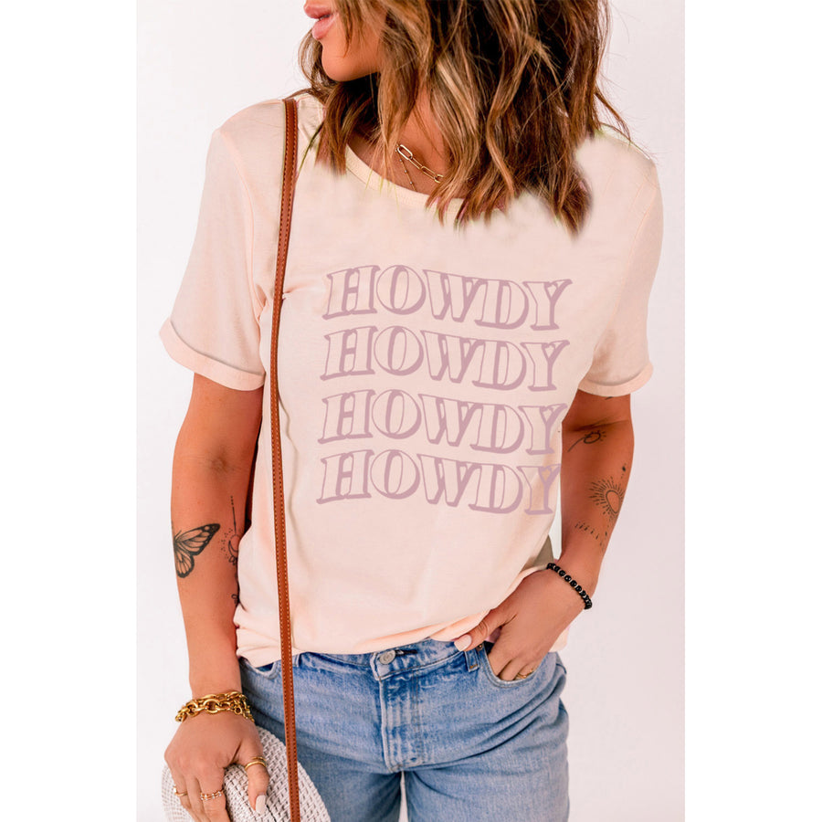 Women's Pink HOWDY Letter Graphic Short Sleeve T Shirt Image 1