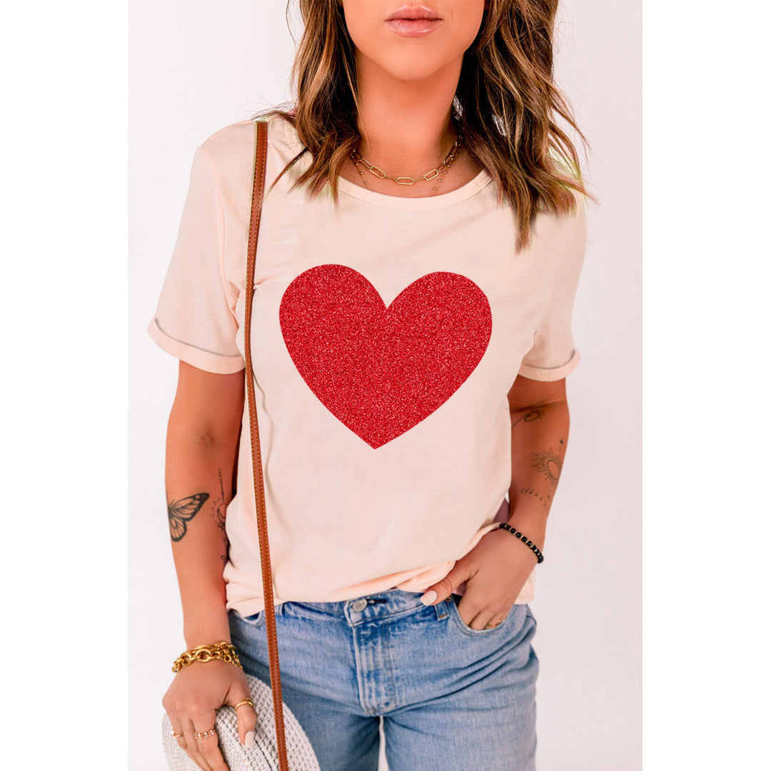 Womens Pink Sequin Heart Graphic Tee Image 1