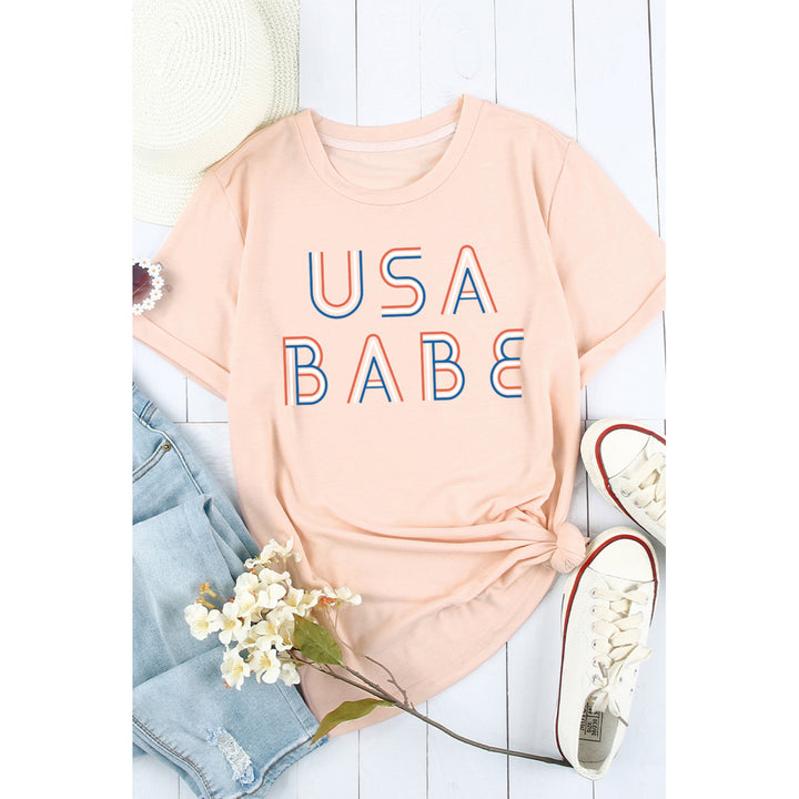Womens Pink USA Babe Print Crew Neck Slim Fit T Shirt Image 1