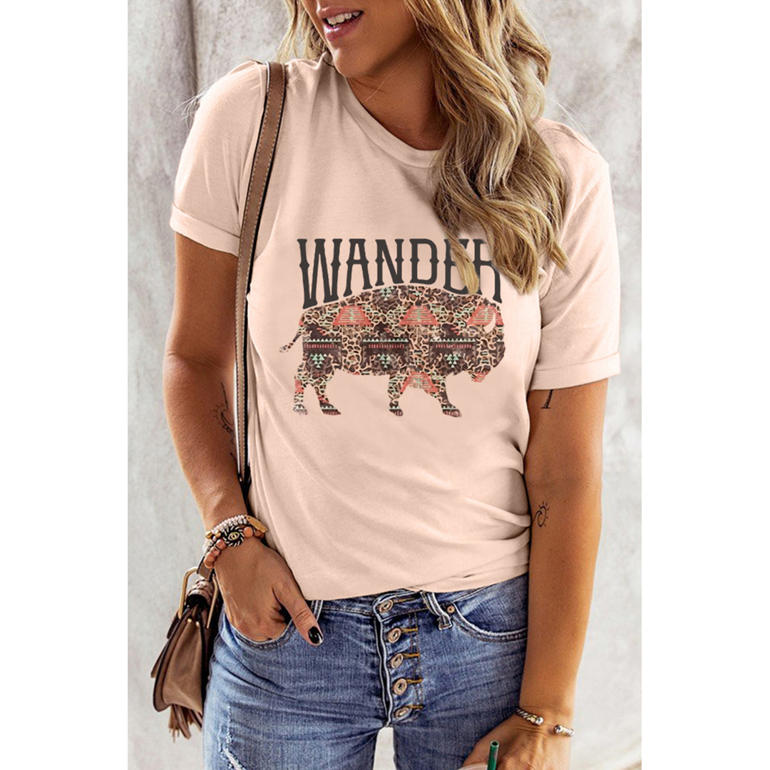 Women's Pink WANDER Leopard Graphic Print Short Sleeve T Shirt Image 1