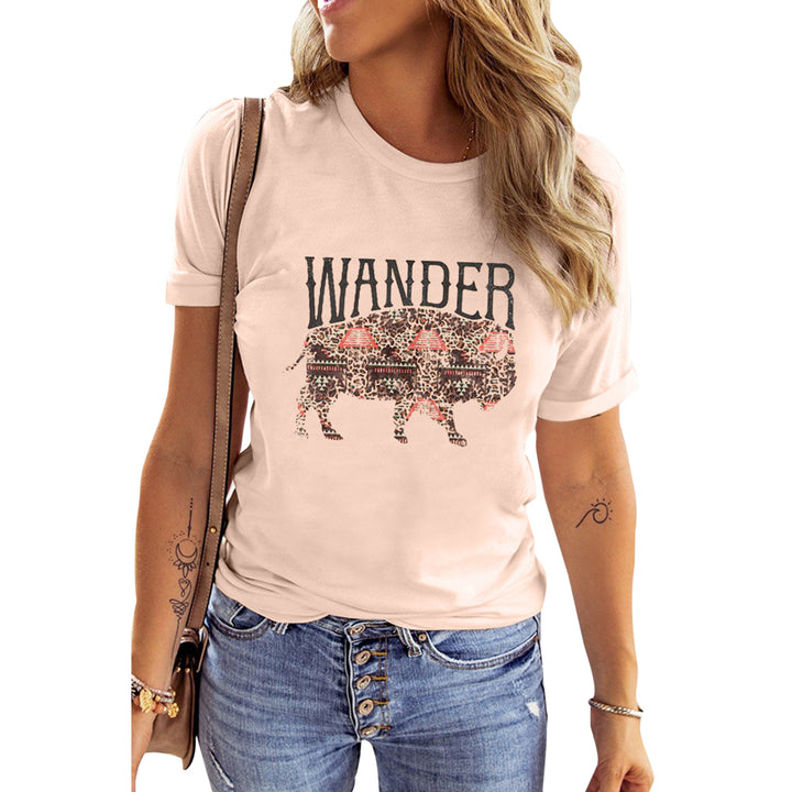 Women's Pink WANDER Leopard Graphic Print Short Sleeve T Shirt Image 3