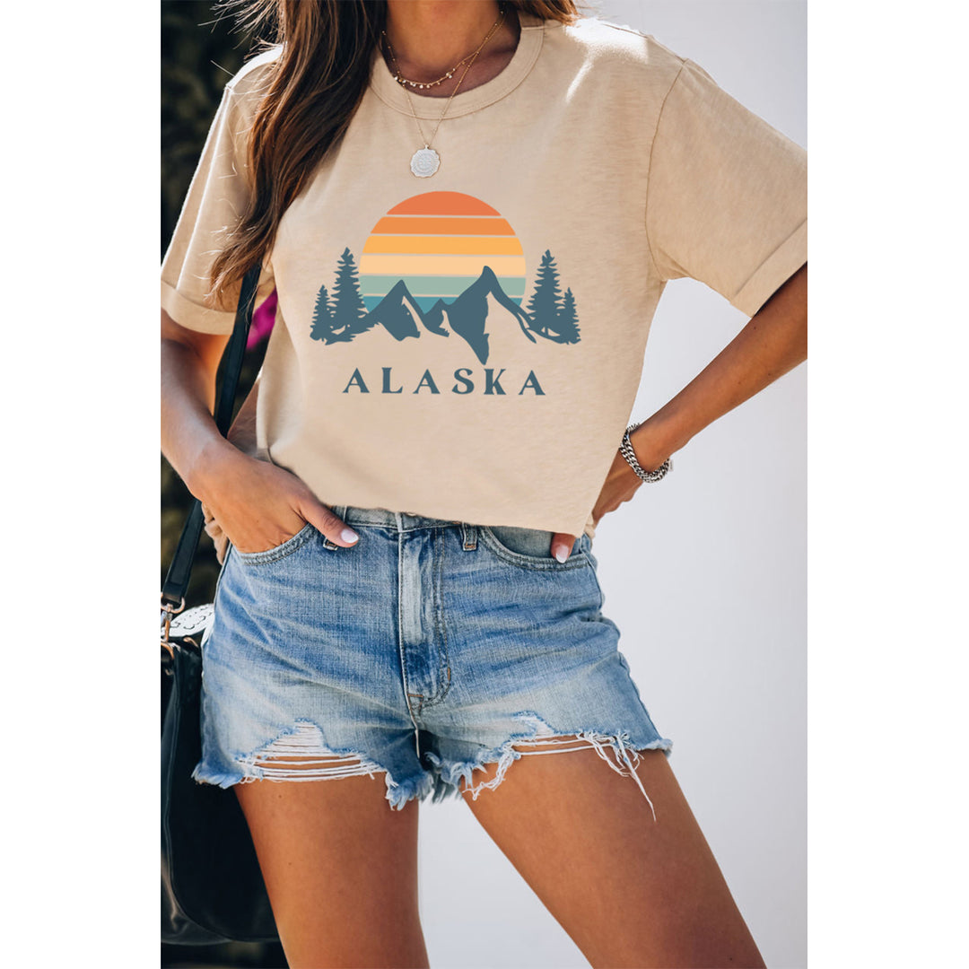 Womens Khaki Retro Sunset Alaska Moutain Hiking Gifts T Shirt Image 3