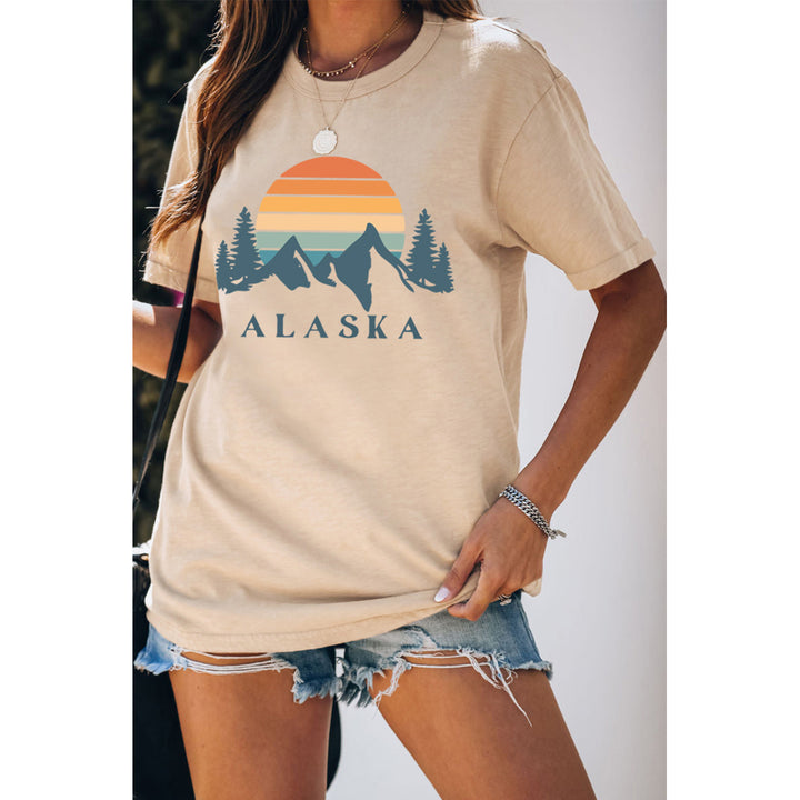 Womens Khaki Retro Sunset Alaska Moutain Hiking Gifts T Shirt Image 4