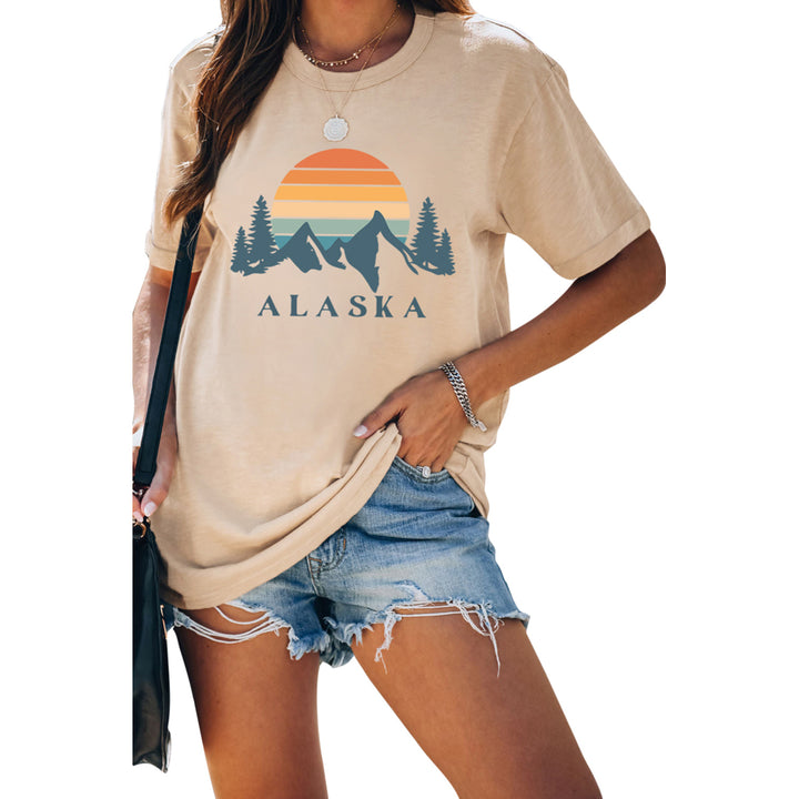 Womens Khaki Retro Sunset Alaska Moutain Hiking Gifts T Shirt Image 6