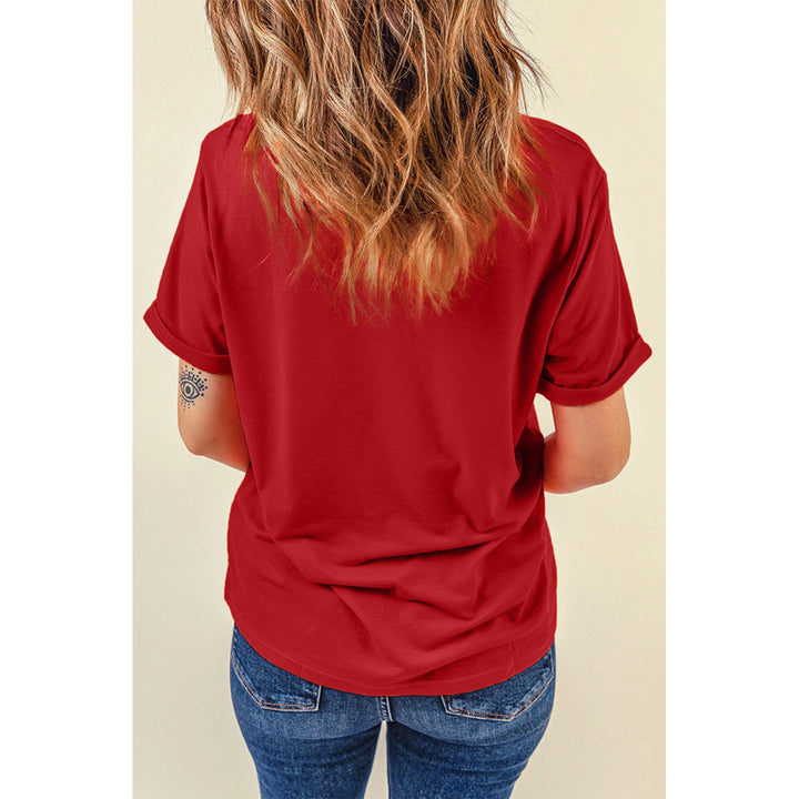 Womens Red Merry Christmas Trees Graphic Print Short Sleeve T Shirt Image 2
