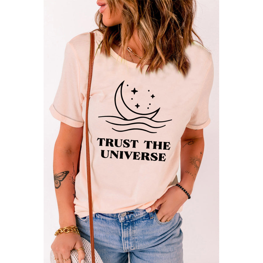 Womens Pink Trust The Universe Moon Boat Star Print T Shirt Image 1