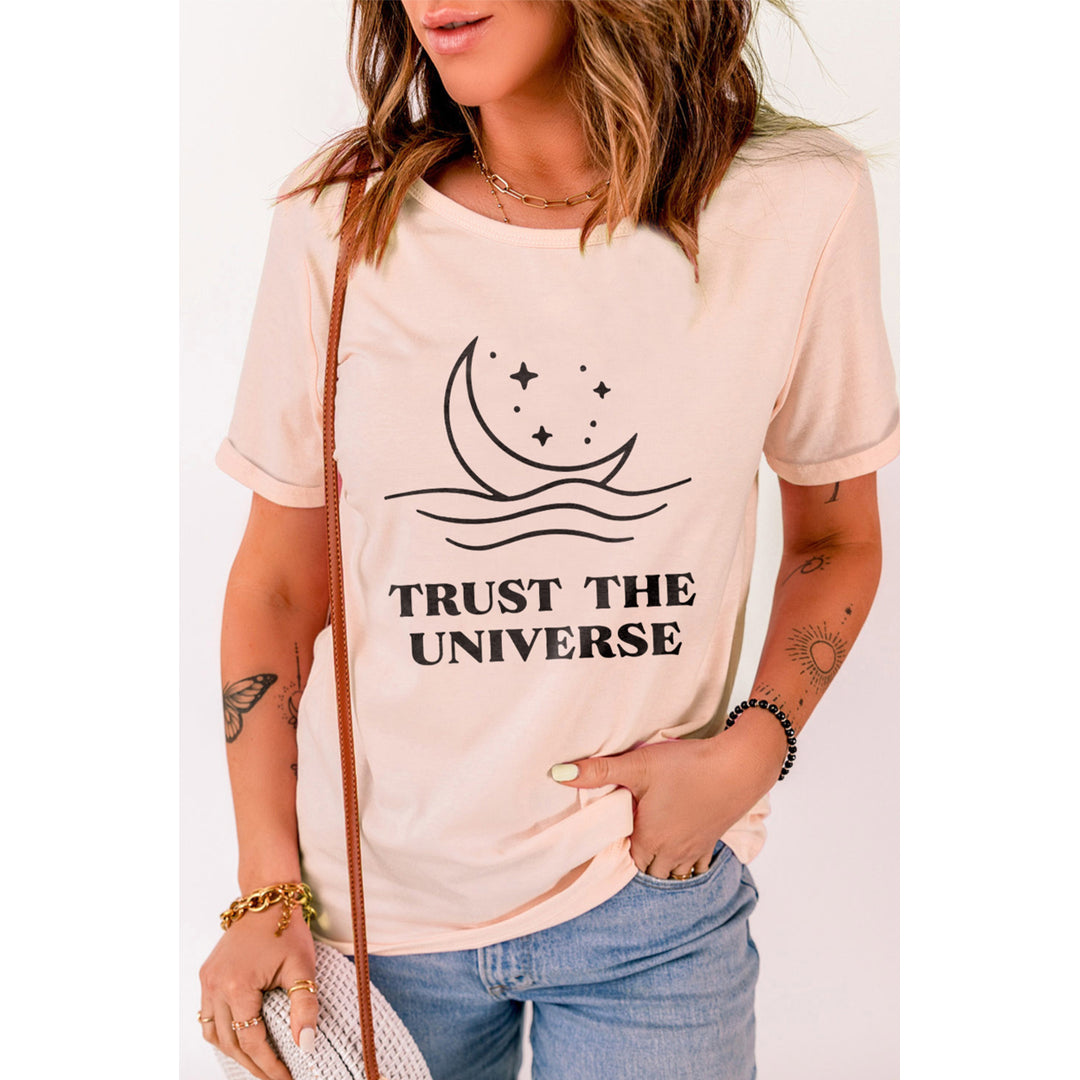 Womens Pink Trust The Universe Moon Boat Star Print T Shirt Image 3