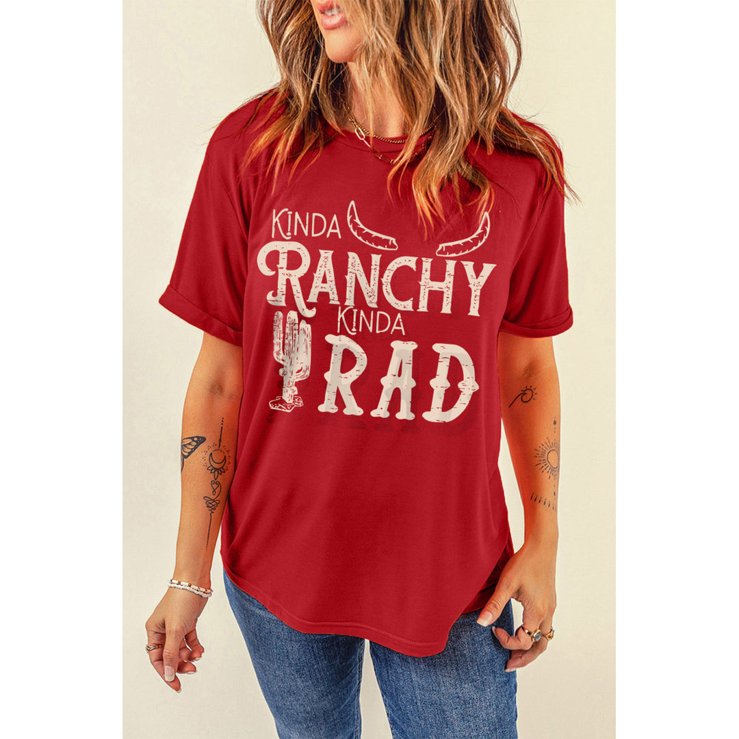 Women's Red KINDA RANCHY KINDA RAD Cactus Print Graphic T Shirt Image 1