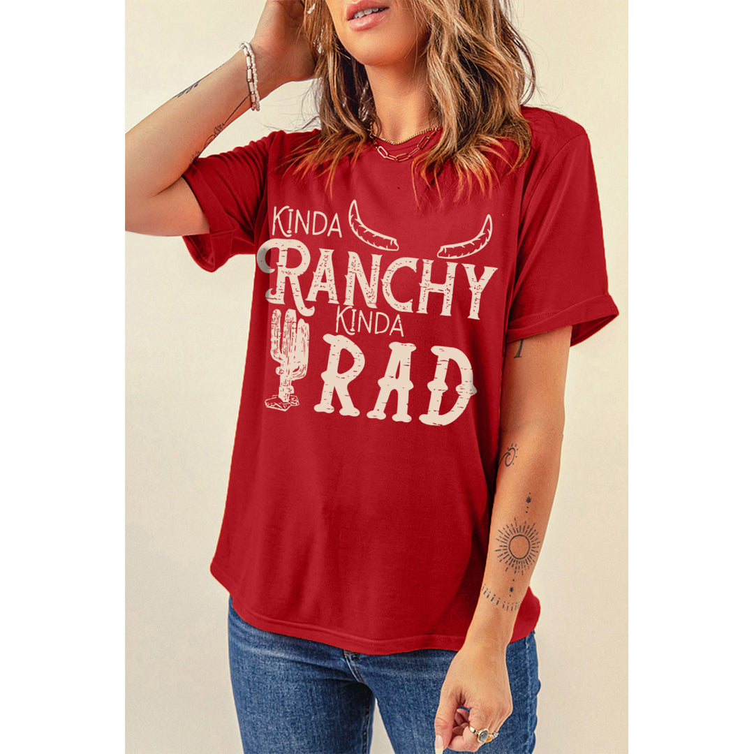 Womens Red KINDA RANCHY KINDA RAD Cactus Print Graphic T Shirt Image 3
