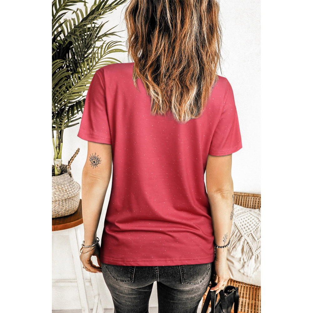 Womens Red Love Always Leopard Heart Print Short Sleeve Graphic Tee Image 2
