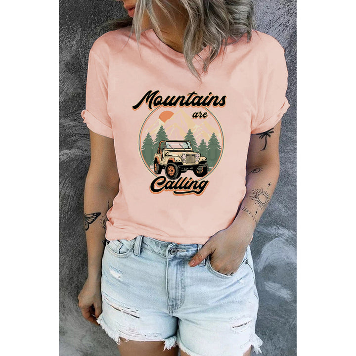 Women's Pink Mountains Are Calling Graphic Print Short Sleeve T Shirt Image 1