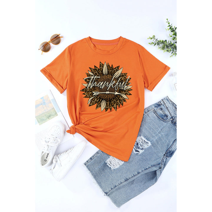 Womens Orange Thankful Sunflower Graphic Print Short Sleeve T Shirt Image 6