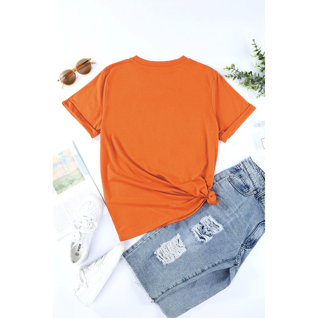 Womens Orange Thankful Sunflower Graphic Print Short Sleeve T Shirt Image 7