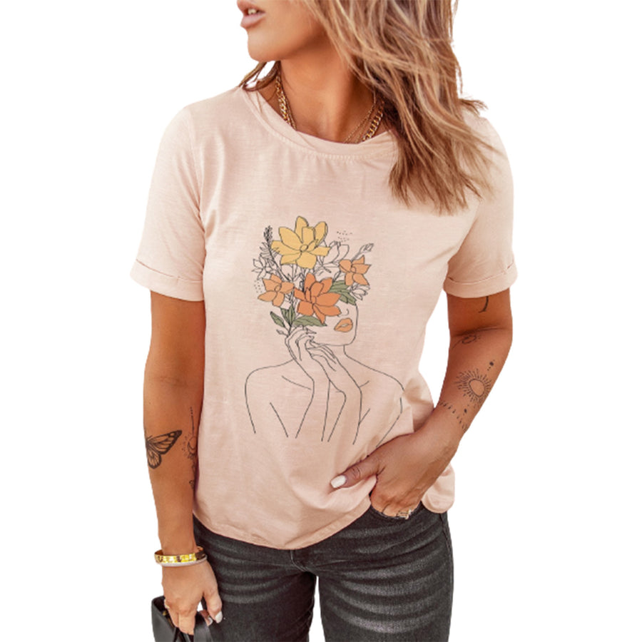 Women's Pink Blossoming Woman Short SLeeve T-shirt Image 1